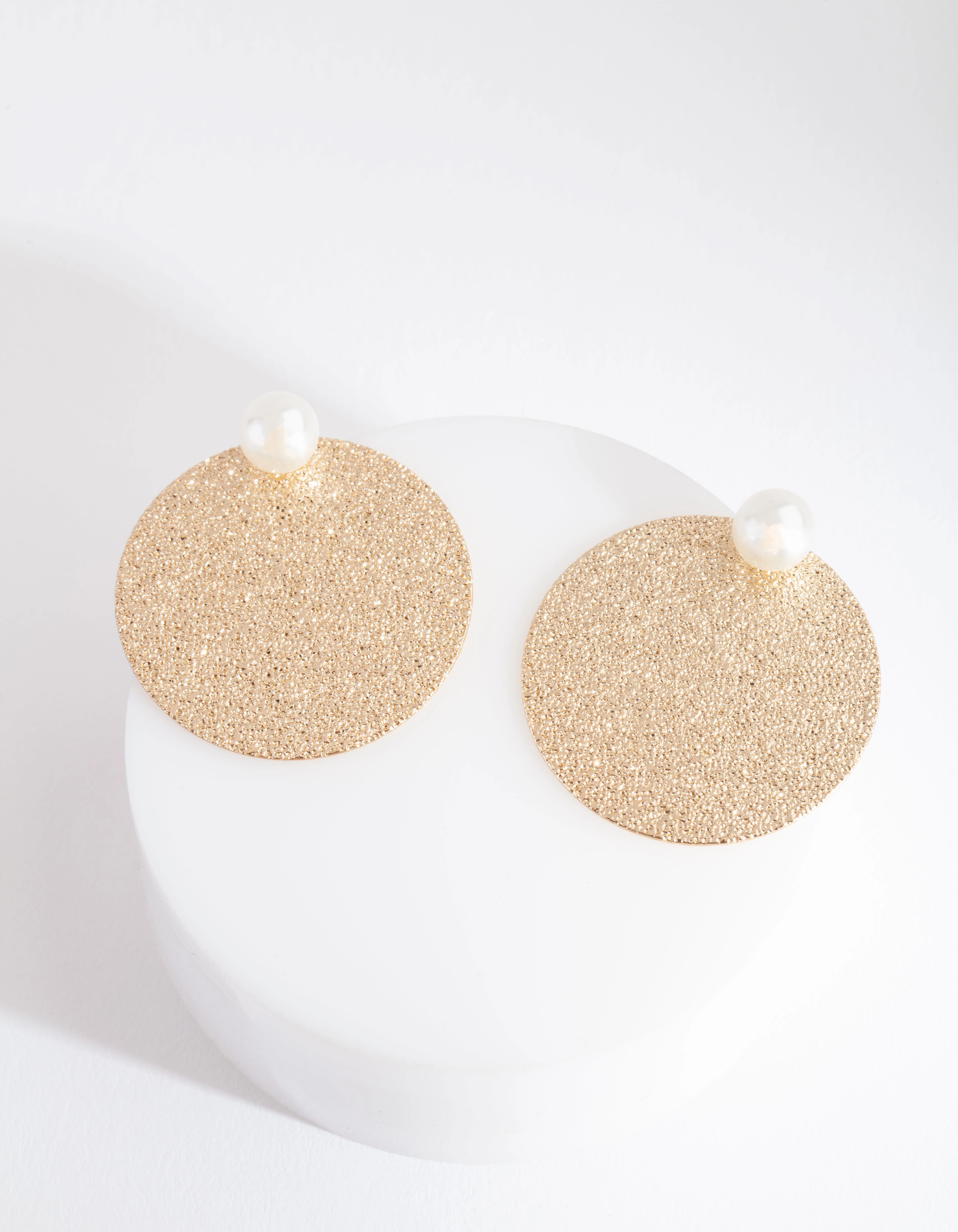 Exclusive Glow Anniversary Present Gold Sandblast Disc & Ball Earrings