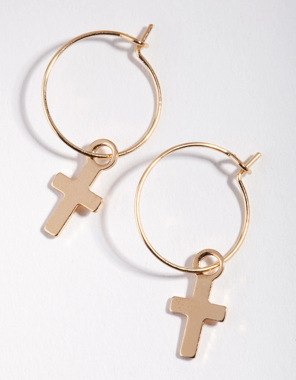Gleaming Sparkle Crisp Sparkle Gold Simple Cross Hoop Earrings