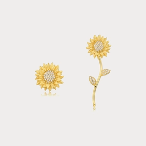 Gold Sunflower Earrings Unique Detail