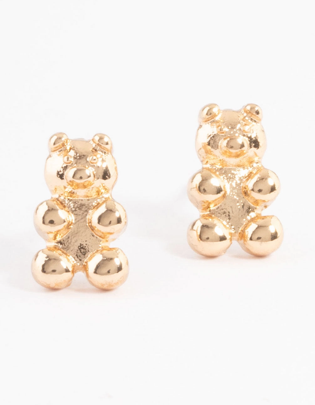 Structured Accent Elegant Spark Gold Teddy Bear Stud Earrings