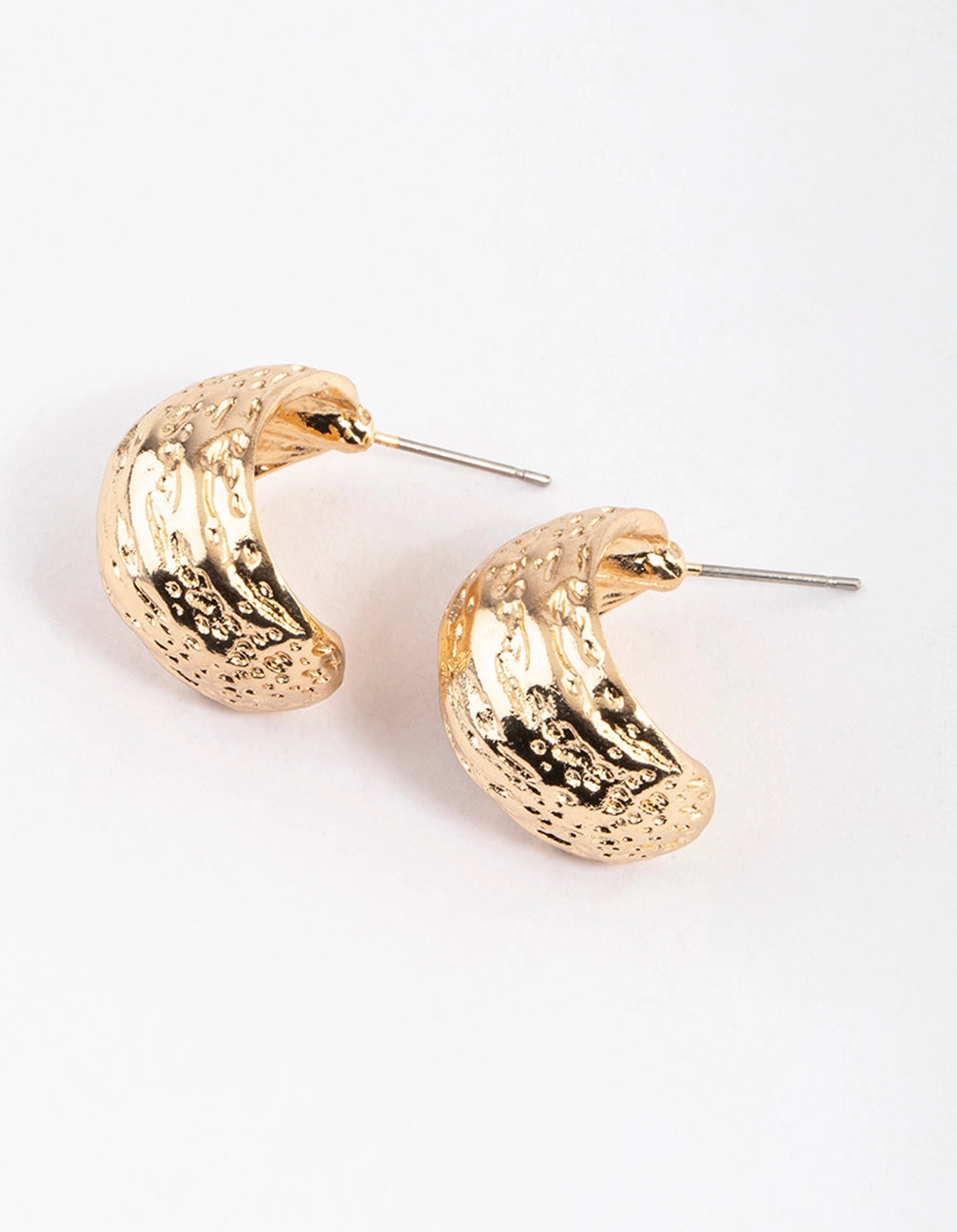 Gold Texture Chubby Huggie Earrings Retro Inspired Sculpted Sparkle