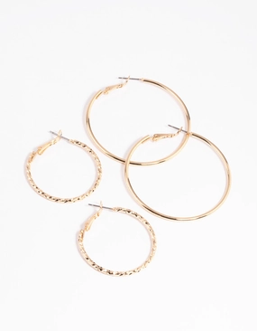 Fashion Craft Gold Textured Hoop Earring Set