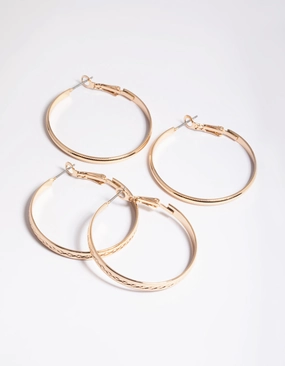 Gold Textured Hoop Earrings Pack Minimal Design