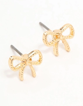 Gold Twisted Bow Stud Earrings Classic Form All Day Spark