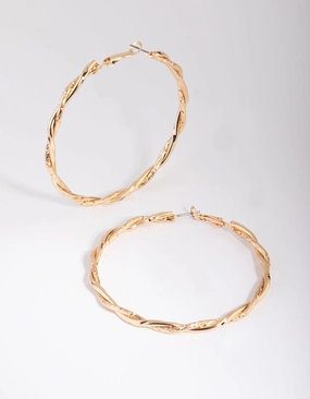 Gold Twisted Hoop Earrings Highlight Feature Timeless Finish