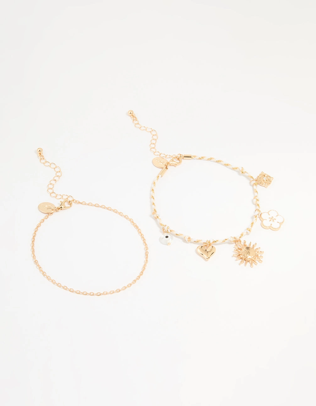 Gold White Rope Sun Charm & Chain Anklets 2-Pack Elegant feature Spring Mood