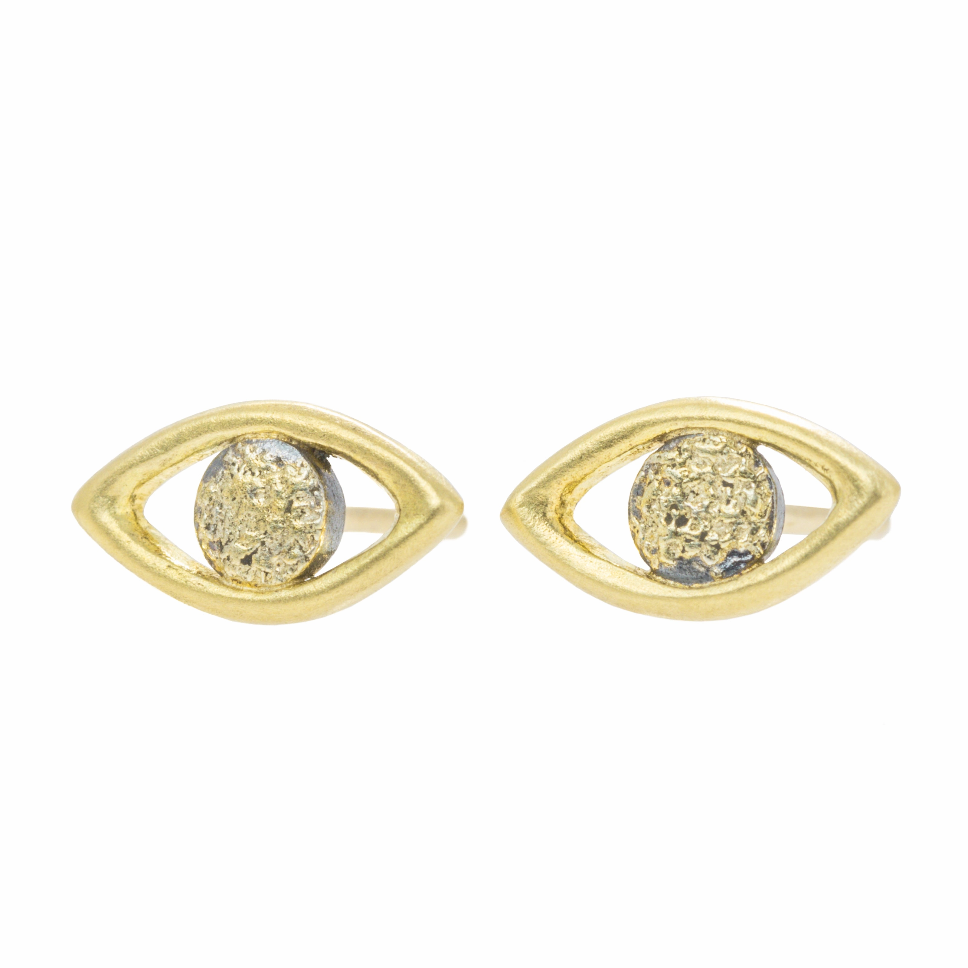 Golden Eye Studs - 22k/18k Gold, Oxidized Silver Fine Accent