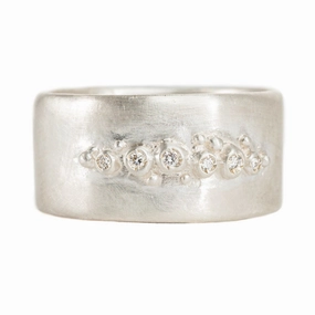 Encrusted Wide Basic Band - Silver   Diamonds Dynamic Feature Simple Edge