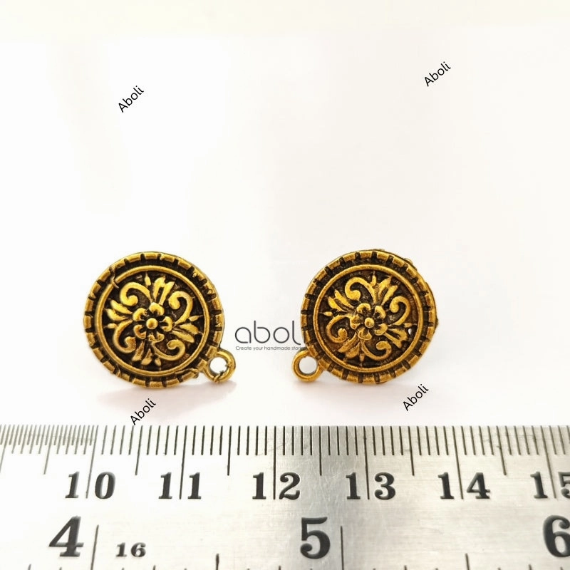 High-Quality Creation Golden floral stud earring components metal round earrings findings ESG69
