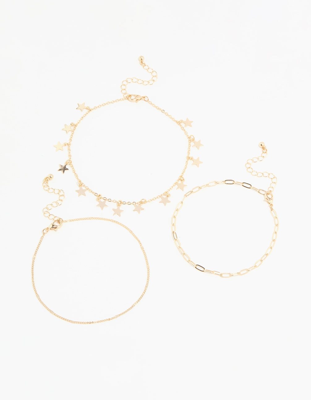 Gold Star & Chain Anklets 3-Pack Smooth Glow Exclusive Treasures