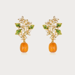 Glam Choice Sophisticated Edge Golden Plum Blossom Earrings