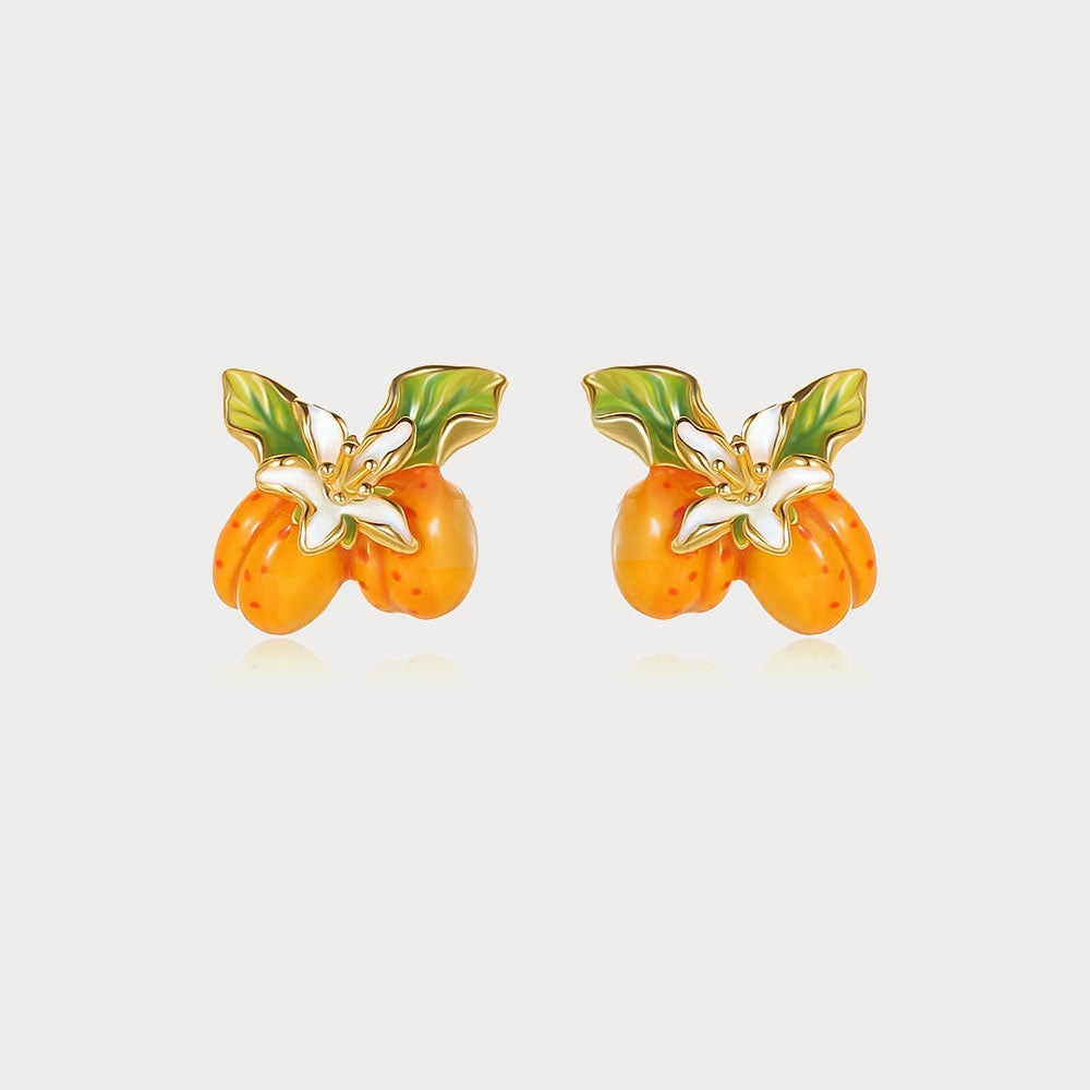 Golden Plum Flower Stud Earrings Chic Accent