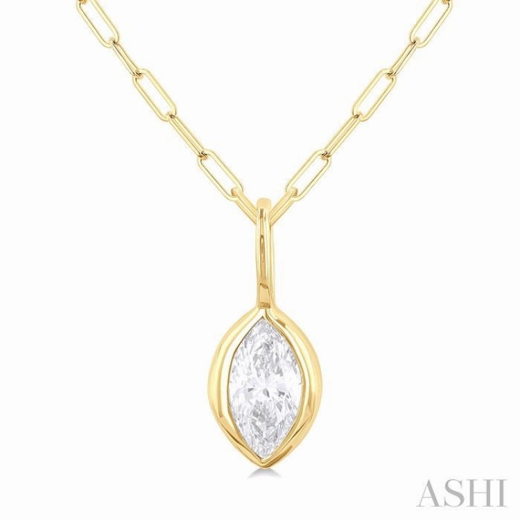 For Culture 1/5 Ctw Marquise Cut Bezel Set Diamond Fashion Pendant With Paperclip Chain in 10K Yellow Gold
