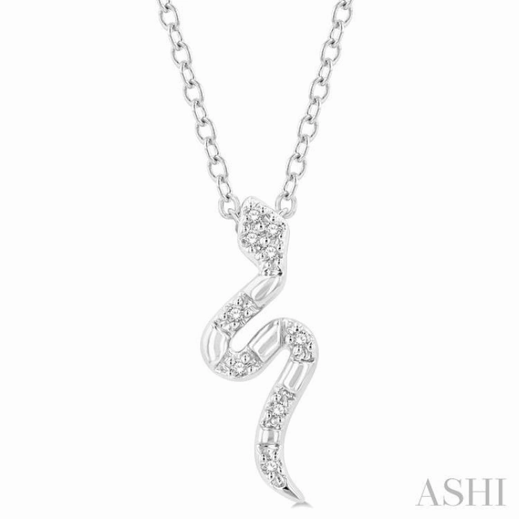1/20 Ctw Snake Petite Round Cut Diamond Fashion Pendant With Chain in 10K White Gold Stunning Item Special Style