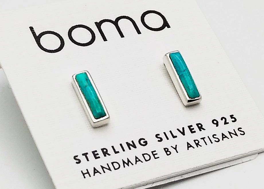 boma Sterling Silver Bar Stud Onyx, Turquoise, or Purple Turquoise Personal Style Radiant Jewelry Look