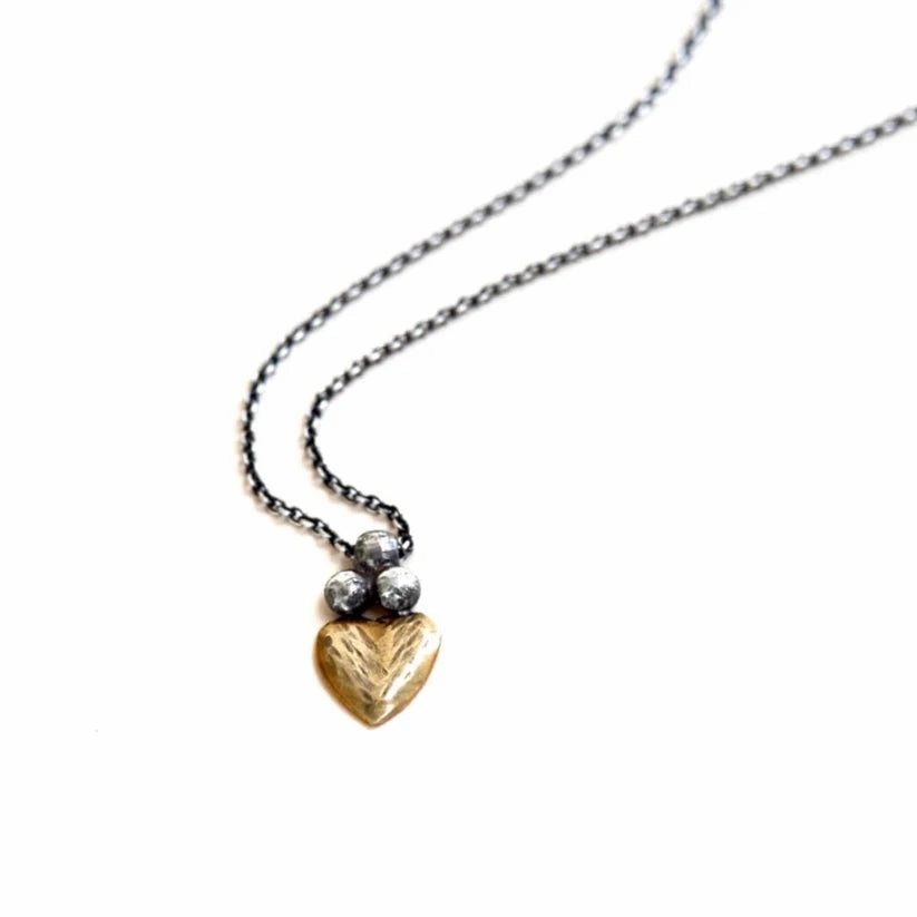 Sacred Heart Necklace - Oxidized Brass   Sterling Silver Modern Radiance Precious Shine