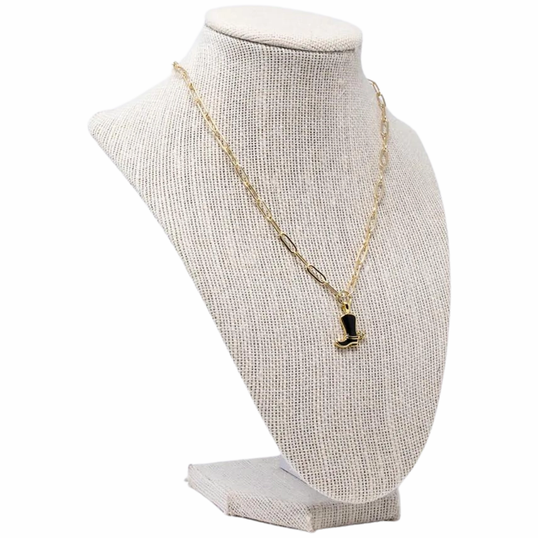 Precious Treasures Black Cowboy Boot Necklace