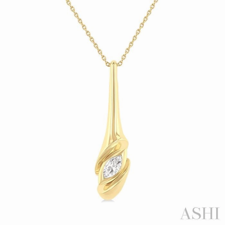 1/3 Ctw Swirl Accent Elongated Teardrop Marquise Cut Diamond Fashion Pendant With Chain in 14K Yellow Gold Youthful Vibe Casual Detail