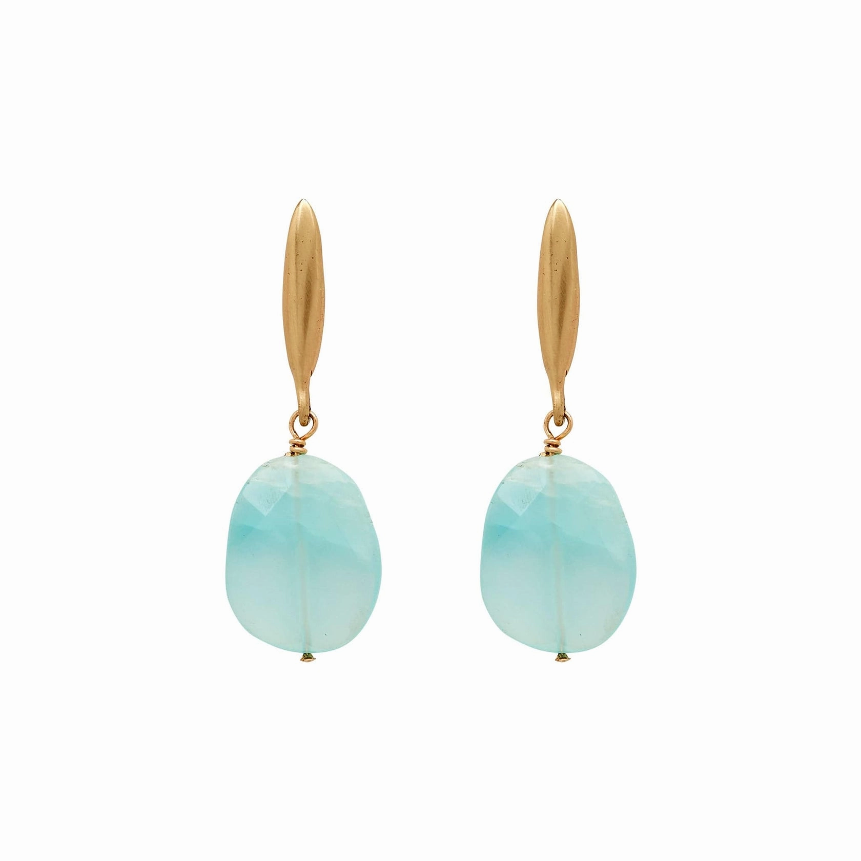 Workwear Style Grain Bronze Aqua Chalcedony Earring