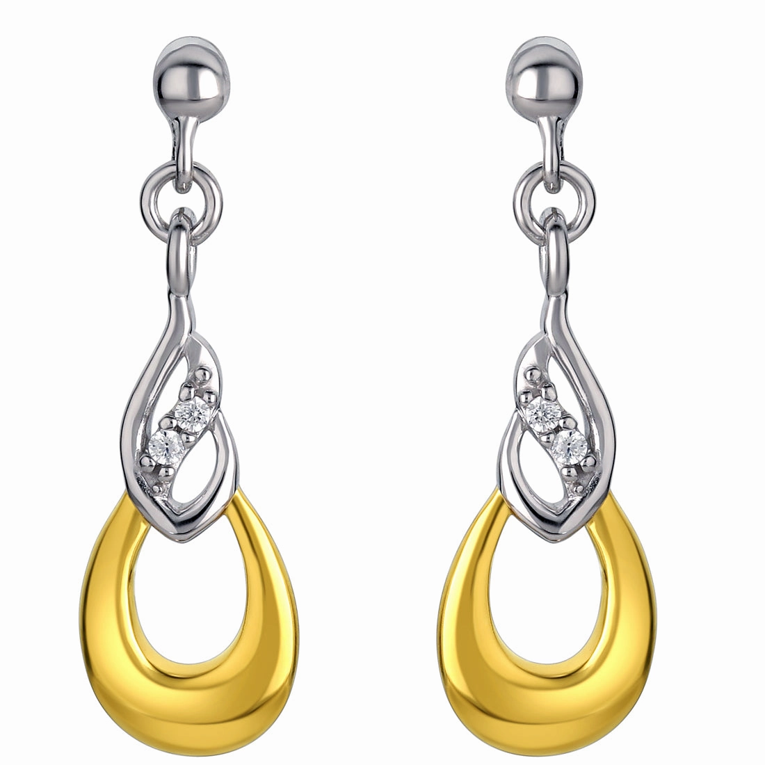 Two-Tone Sterling Silver Double Teardrop Earrings Splendid Ornament Beautiful Design