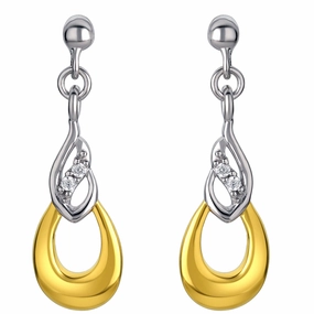 Two-Tone Sterling Silver Double Teardrop Earrings Splendid Ornament Beautiful Design