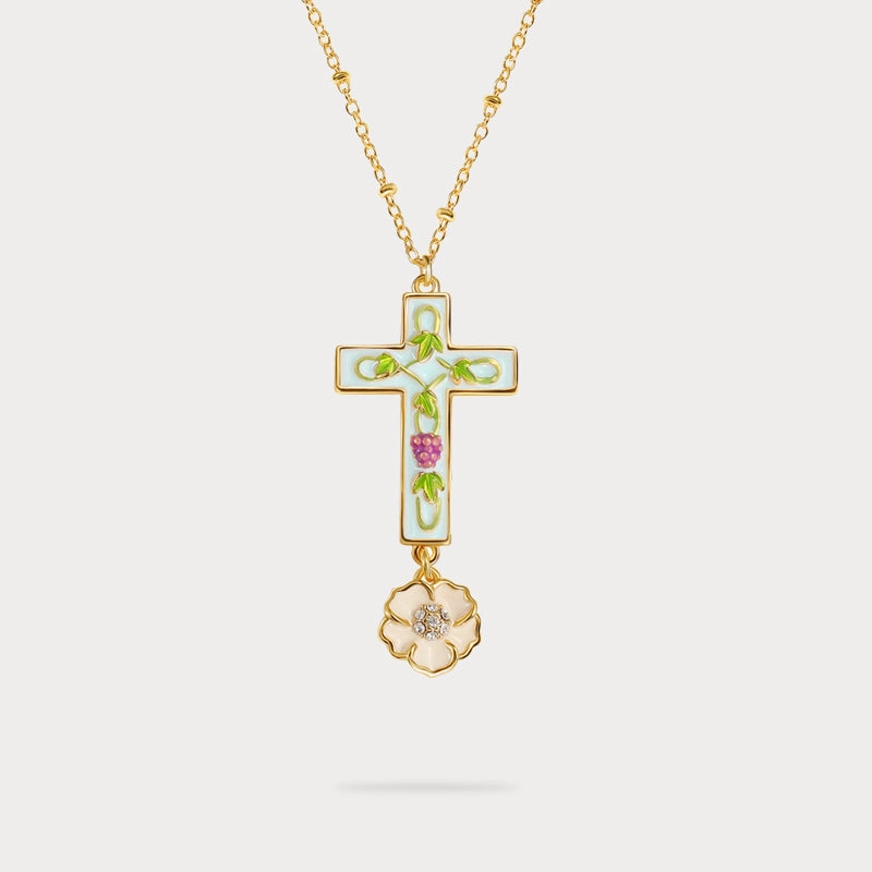 Fashion Pop Grape Flower Cross Necklace