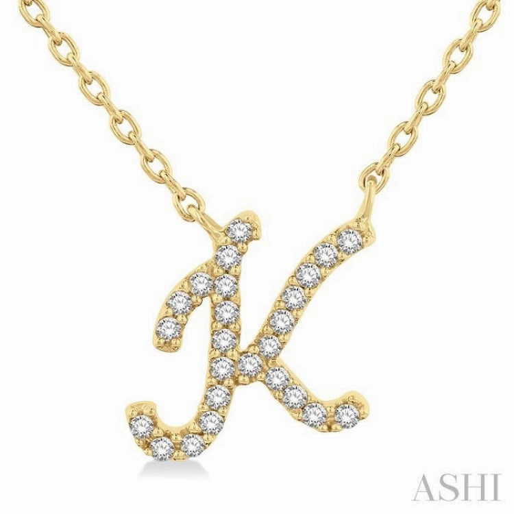 Durable Gift 1/20 Ctw Initial 'K' Round cut Diamond Pendant With Chain in 14K Yellow Gold