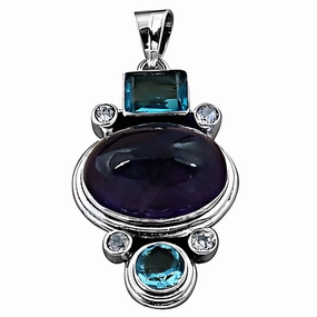 Evening Mood Affordable Amethyst Blue Topaz CZ Silver Pendant - Stunning Jewelry