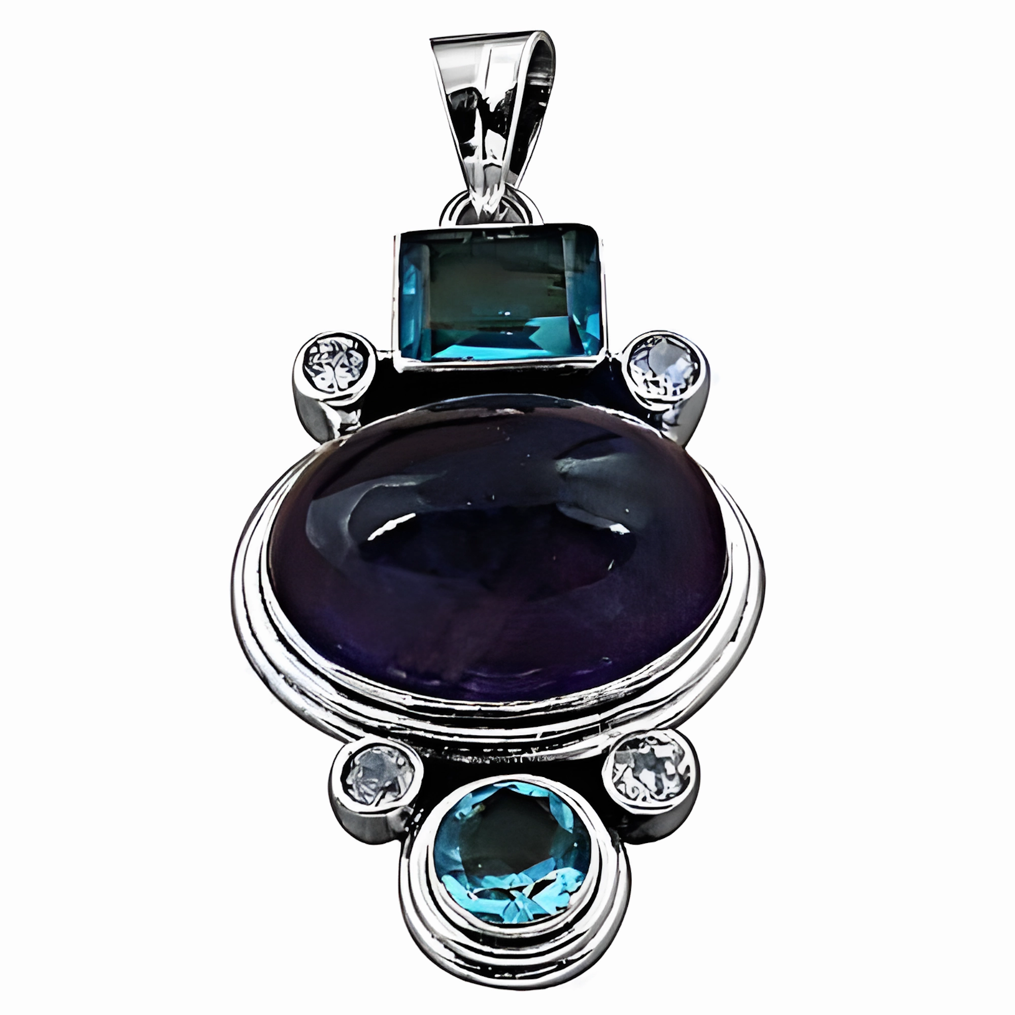 Evening Mood Affordable Amethyst Blue Topaz CZ Silver Pendant - Stunning Jewelry