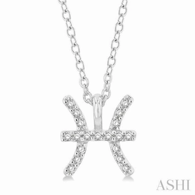 Winter Holiday Accessory 1/20 Ctw Pisces Round Cut Diamond Zodiac Pendant With Chain in 10K White Gold