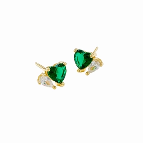 Graceful Embellishment Premium Adornment Green Heart Sparkle Studs