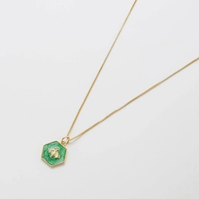Green Hexagon Gold Bee Necklace Business Meeting