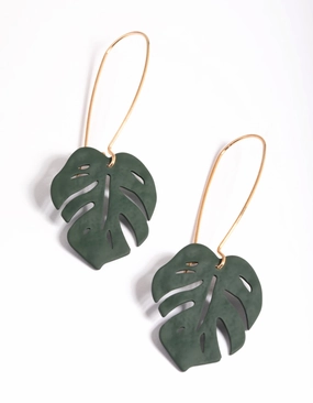 Bold Glance Green Leaf Cutout Drop Earrings