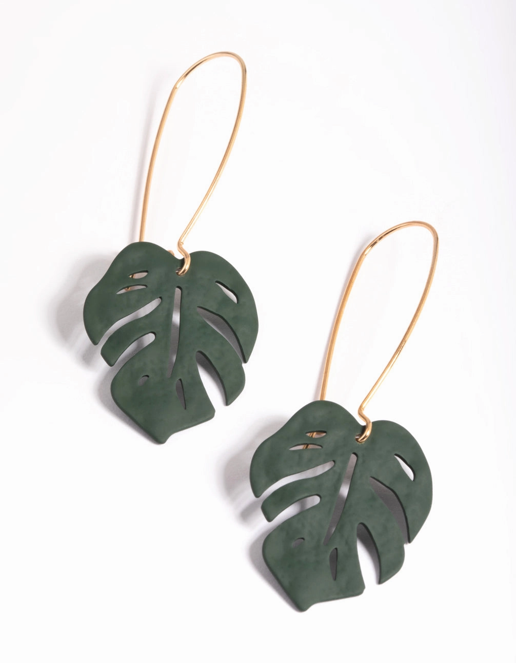 Bold Glance Green Leaf Cutout Drop Earrings