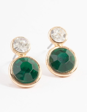 Formal Vibe Romantic Feature Green Two Stone Round Stud Earrings