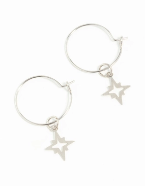 Luxury piece Sparkling Style Gunmetal Star Hoop Earrings