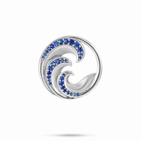 Ornamental Chain Nalu Pendant in White Gold with Blue Sapphires - 24mm