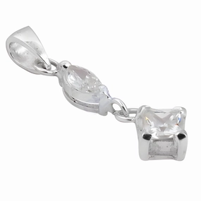 Sleek Profile Decorative Pendant Elegant Double Stone Silver CZ Pendant Jewelry - Simple Design