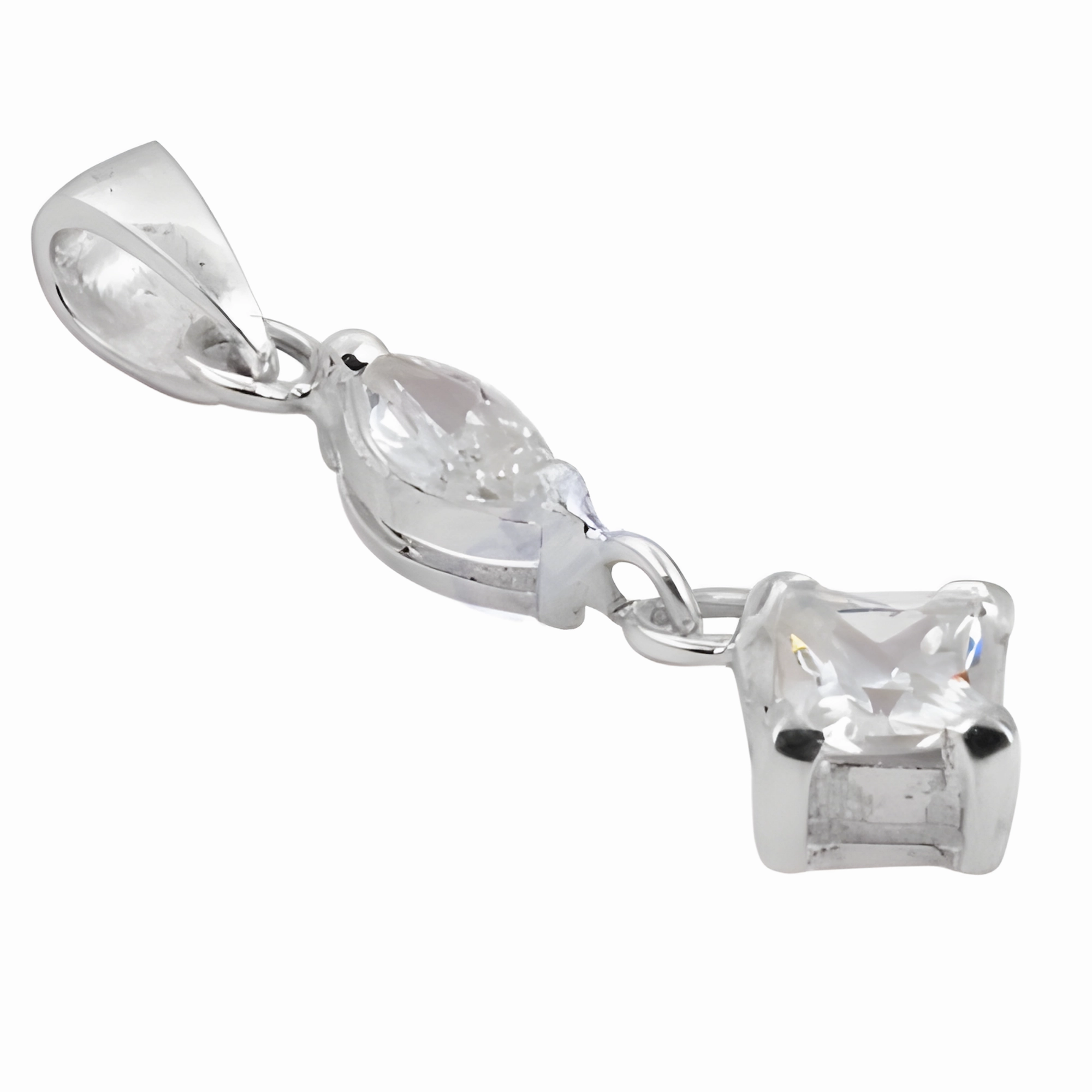 Sleek Profile Decorative Pendant Elegant Double Stone Silver CZ Pendant Jewelry - Simple Design