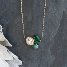 Treasure Trove Pendant - 14k Gold, White Sapphire, Emerald   Turquoise Gleaming Finish Perfect Gift