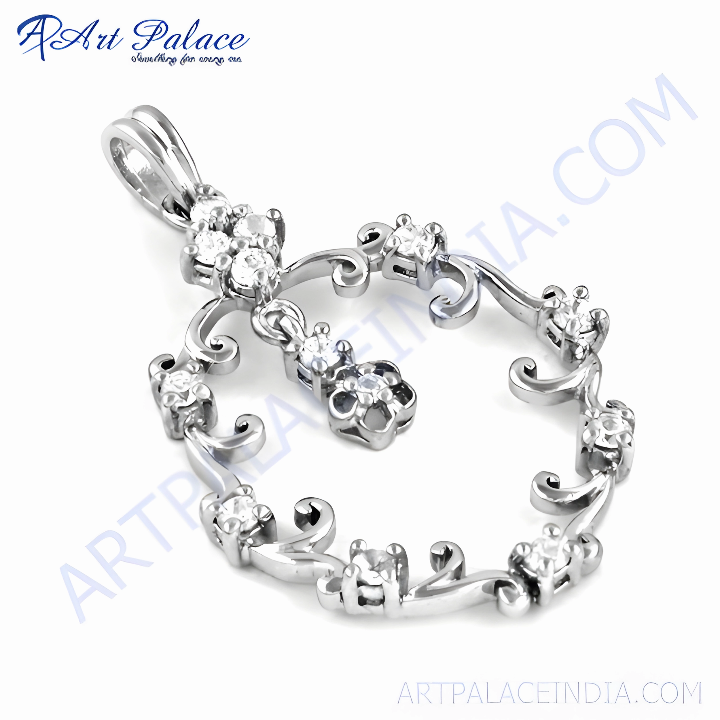 Elegant Party Affordable Gift Unique Feminine Designer Silver Pendant with Cubic Zirconia Gemstone