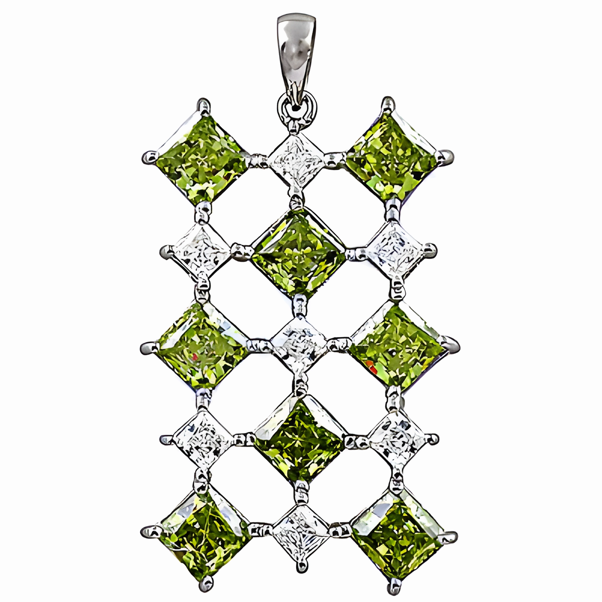 Superb Piece Handmade Green and White Cubic Zirconia Silver Pendant - 925 Sterling Silver CZ Pendant