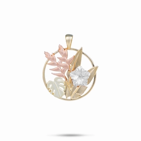 Fine Item Hawaiian Gardens Hibiscus Pendant in Four Tone Gold with Diamonds - 20mm