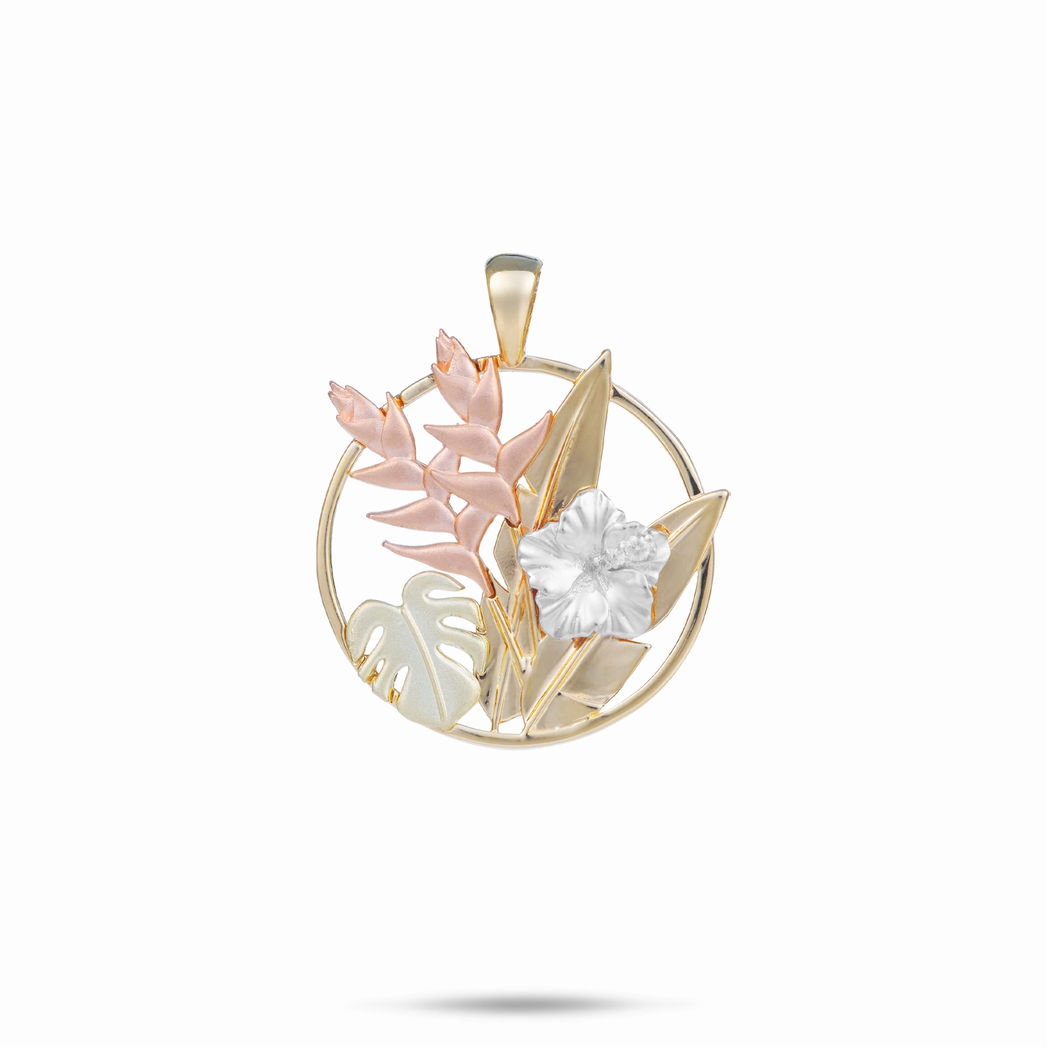 Fine Item Hawaiian Gardens Hibiscus Pendant in Four Tone Gold with Diamonds - 20mm