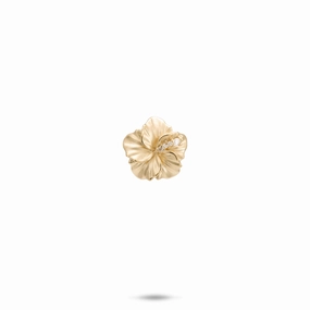 Handmade Art Vintage Inspired Adornment Hawaiian Gardens Hibiscus Pendant in Gold with Diamonds - 11mm