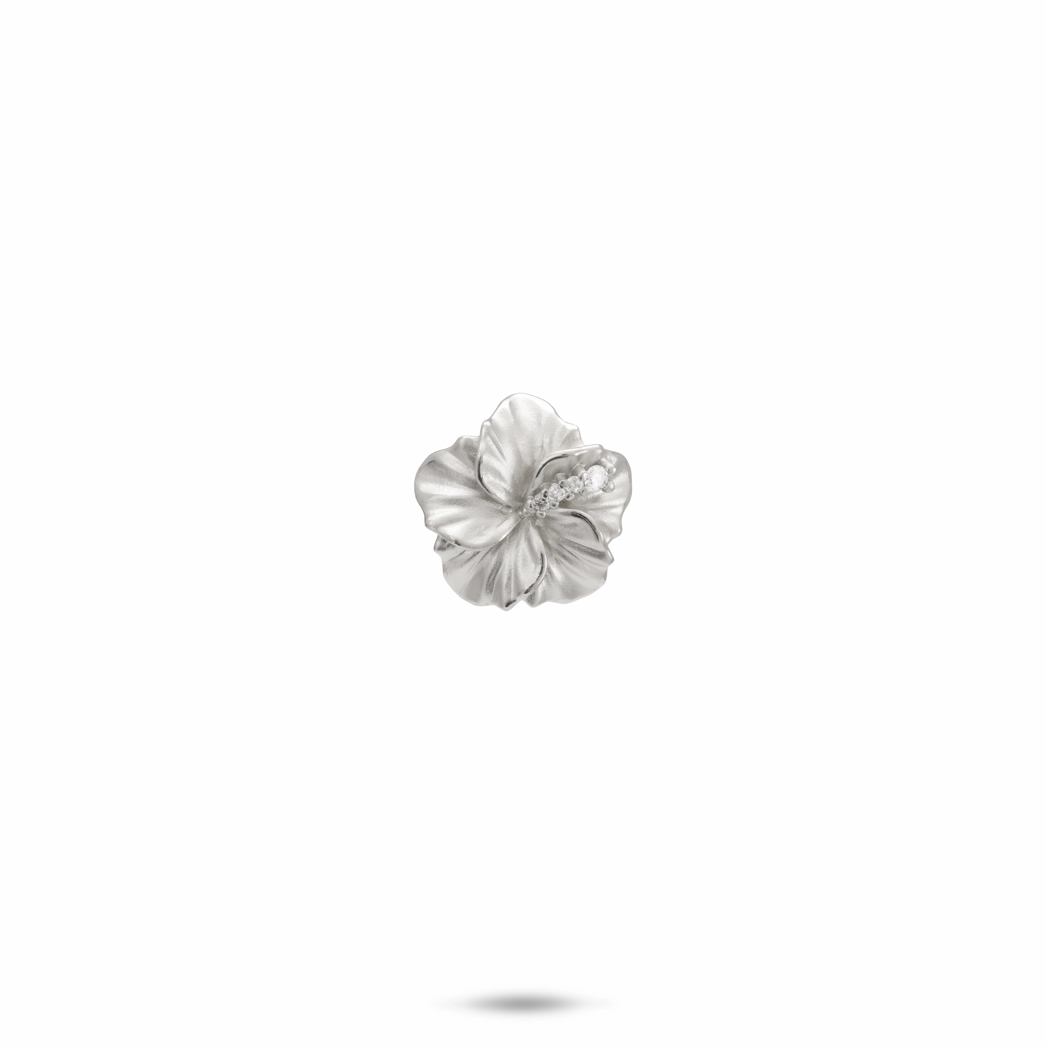 Glossy Jewelry Office Wear Hawaiian Gardens Hibiscus Pendant in White Gold with Diamonds - 11mm