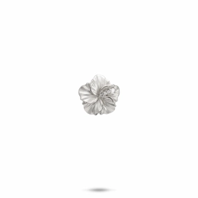 Glossy Jewelry Office Wear Hawaiian Gardens Hibiscus Pendant in White Gold with Diamonds - 11mm