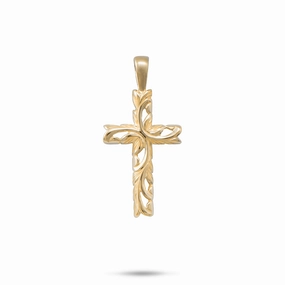 Hawaiian Heirloom Old English Scroll Cross Pendant in Gold - 23mm Great gift