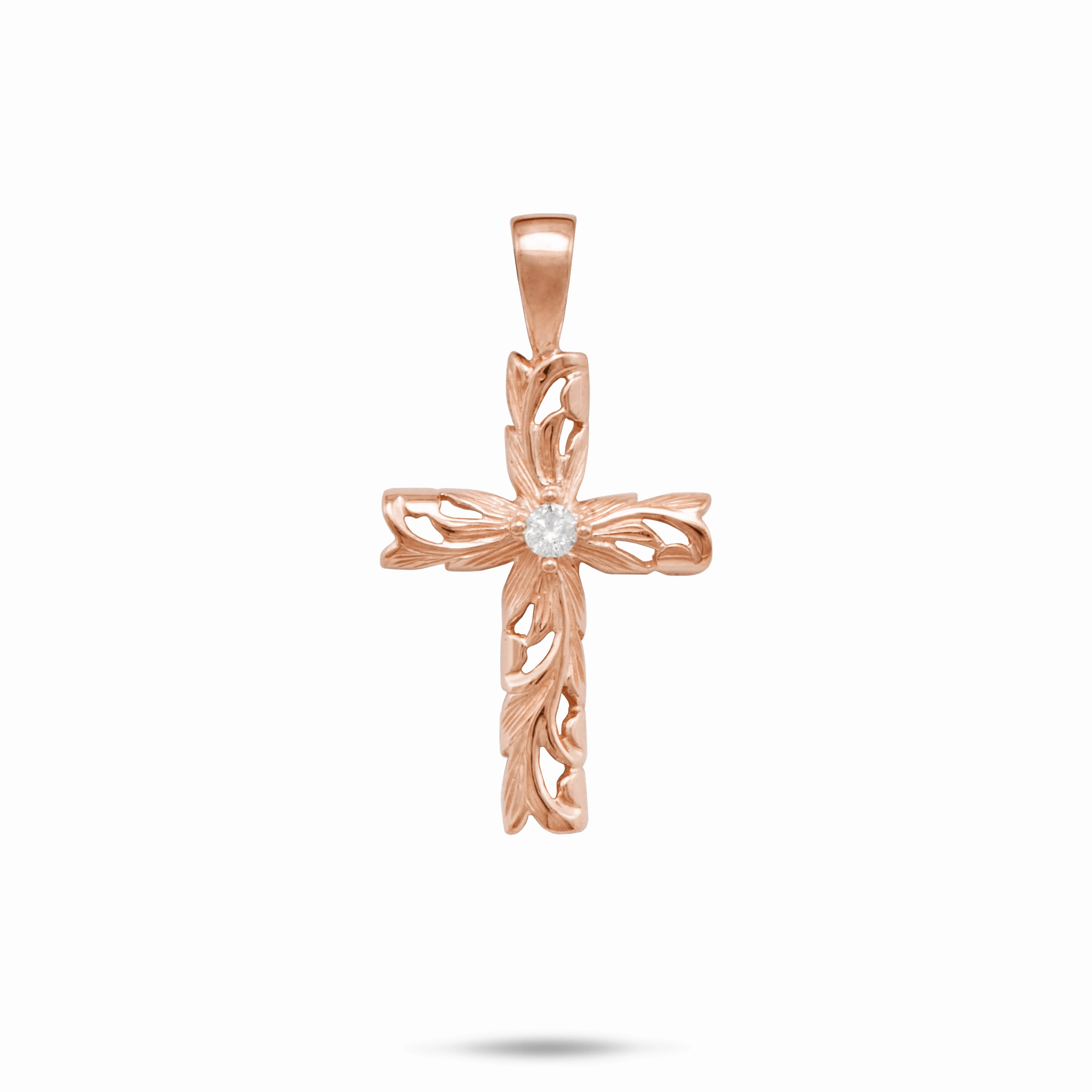 Casual Accent Hawaiian Heirloom Old English Scroll Cross Pendant in Rose Gold with Diamond - 23mm