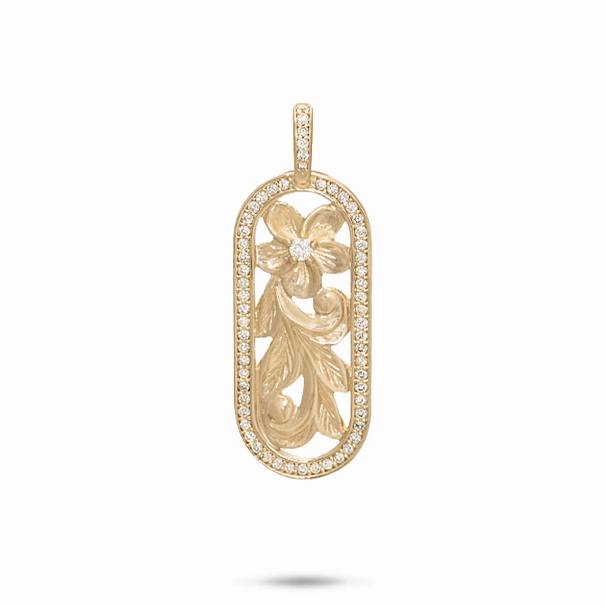Contemporary Accent Hawaiian Heirloom Plumeria Pendant in Gold with Diamonds - 27mm